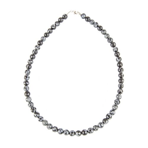 collier obsidienne flocon de neige pierres boules 8mm