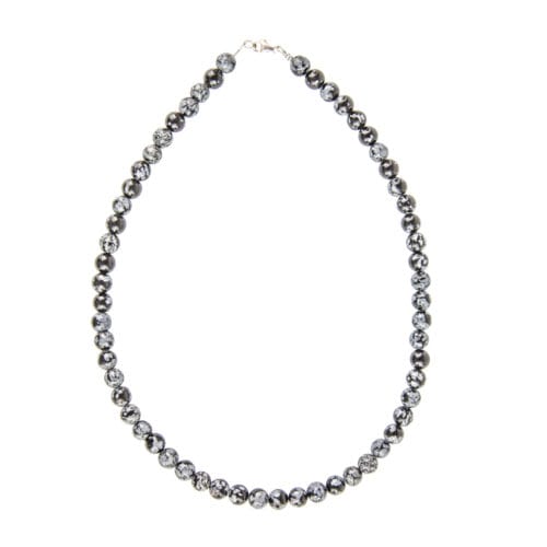 collier obsidienne flocon de neige pierres boules 8mm