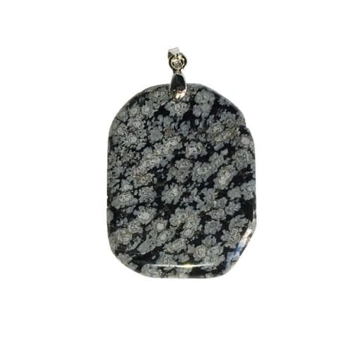 pendentif obsidienne flocon de neige pierre plate