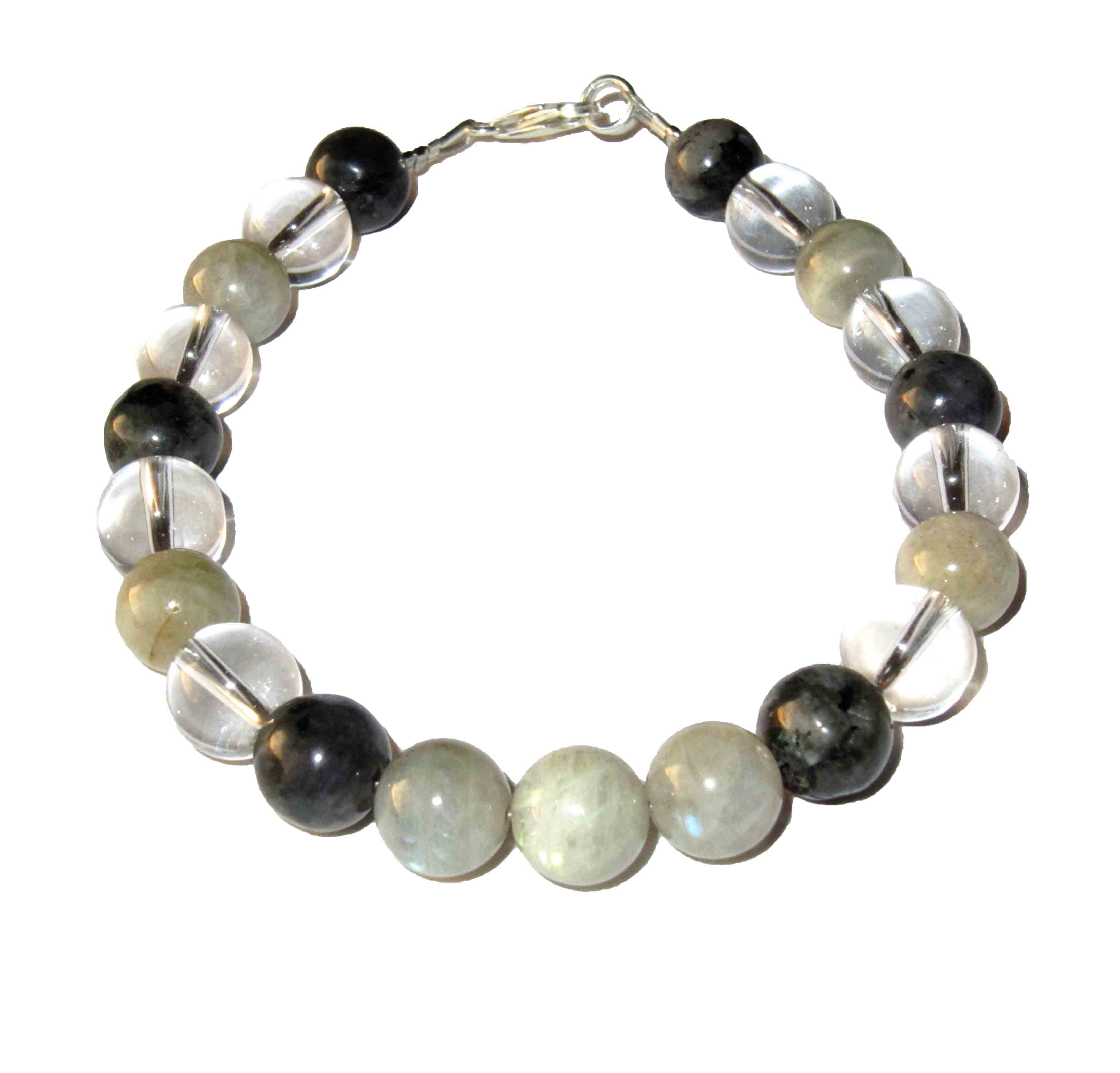 Bracelet En Pierres Naturelles 8 Mm – Pierre De Lune Et Agate Noire – Fabrication Française