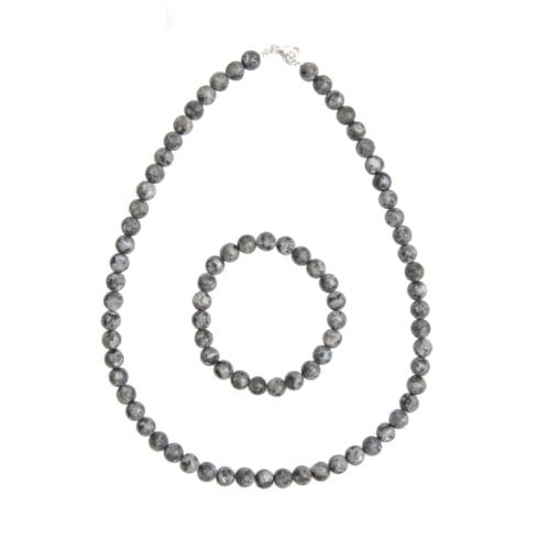 parure larvikite pierres boules 8mm