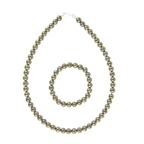 parure pyrite de fer pierres boules 8mm