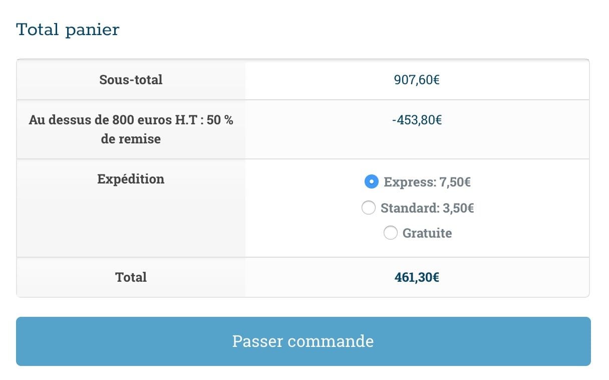 Exemple d'application d'une remise accordée en bas de la page