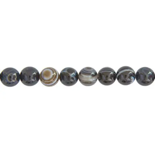fil agate zonée noire pierres boules 12mm