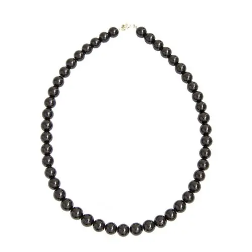 collier agate noire pierres boules 10mm
