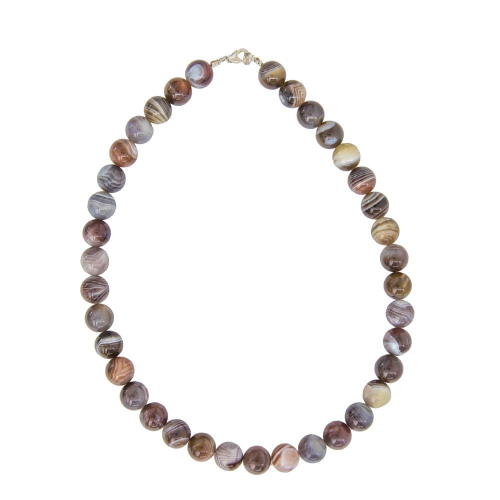 collier agate du botswana pierres boules 12mm