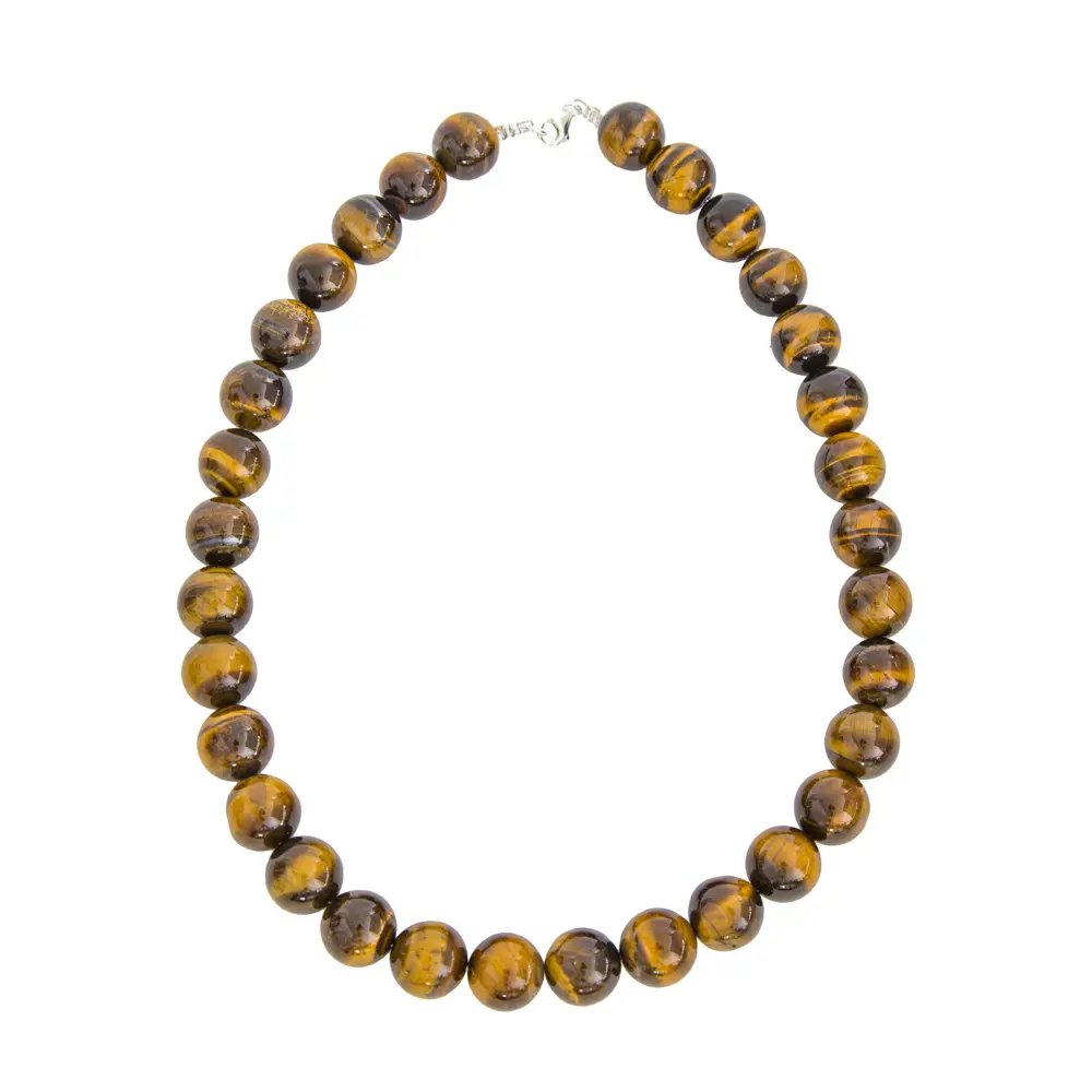 collier oeil de tigre pierres boules 14mm