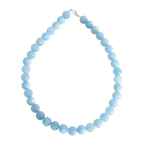 collier aigue marine pierres boules 12mm