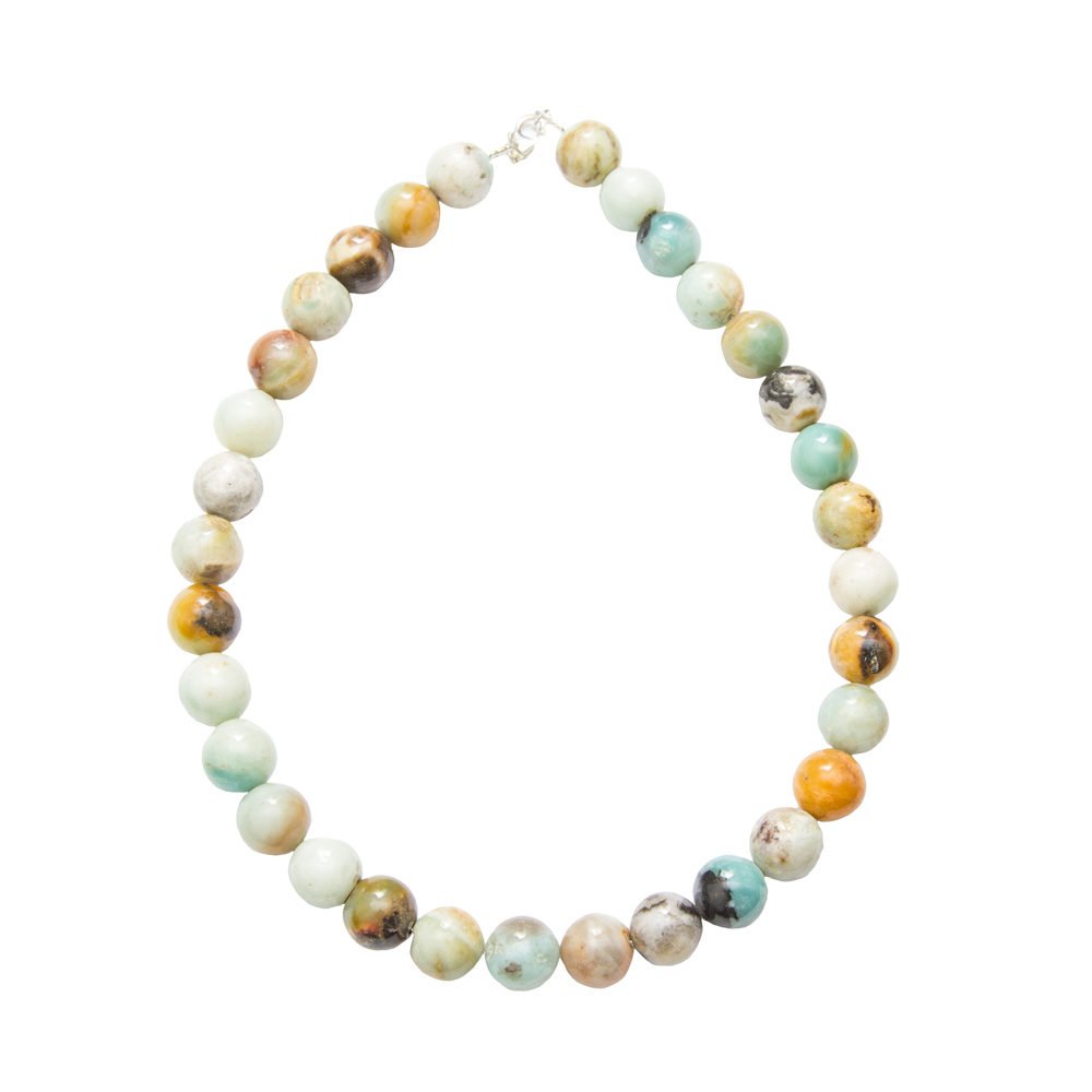 collier amazonite multicolore pierres boules 14mm