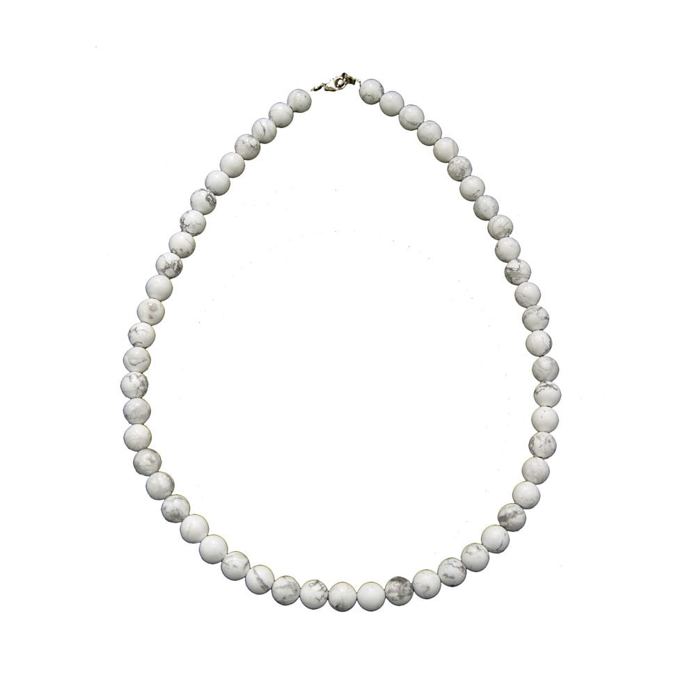 Lot De Perles En Pierre Howlite - Boules 8mm Blanc Gris - Environ 46 Pièces Sur Fil De 39 Cm