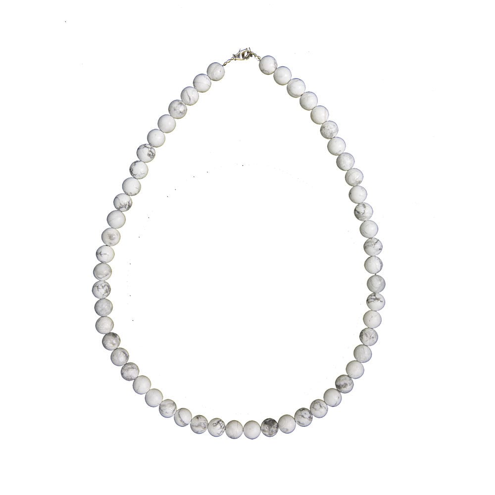 Fil De Perles En Howlite - 39 Cm, 46 Pièces, Boules 8 Mm Blanc-gris - Neuf Artisanal