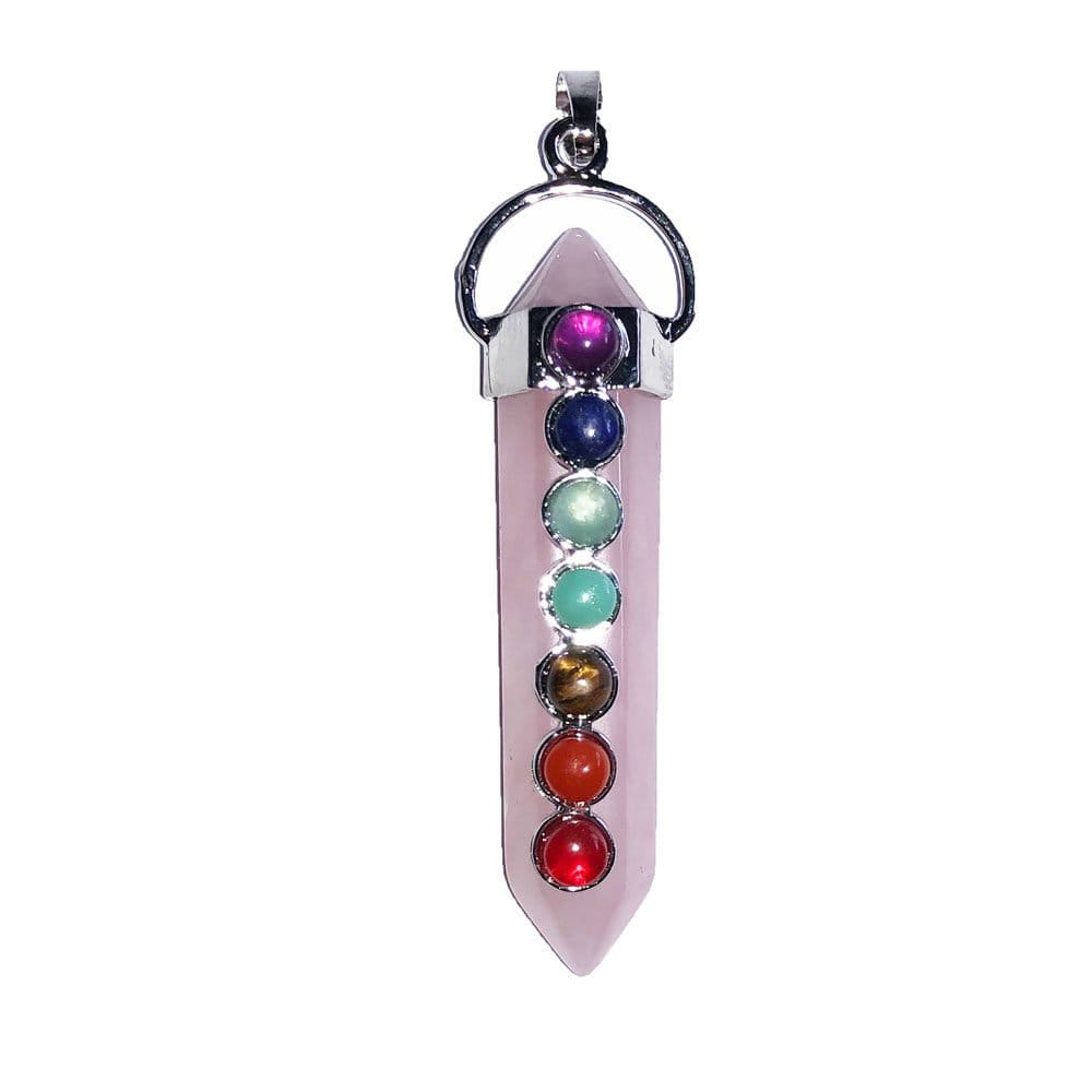 colgante cuarzo rosa 7 chakras punta larga