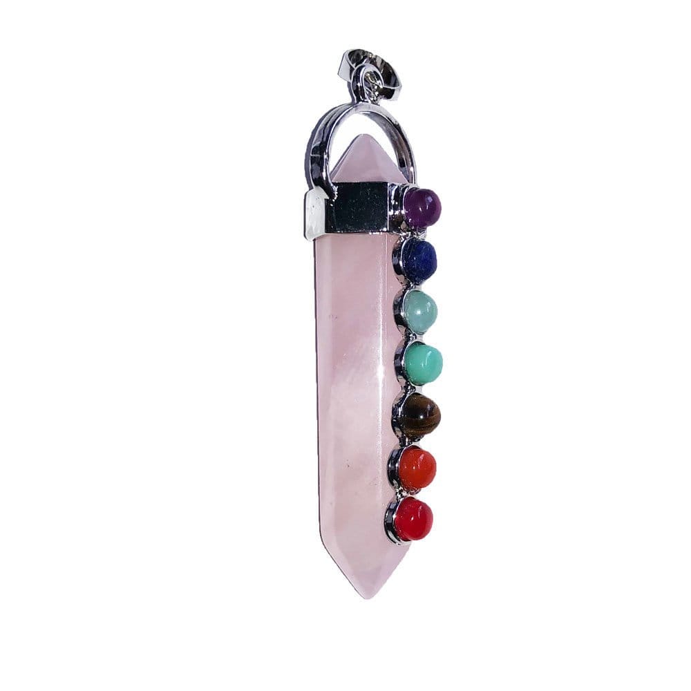 colgante cuarzo rosa 7 chakras punta larga