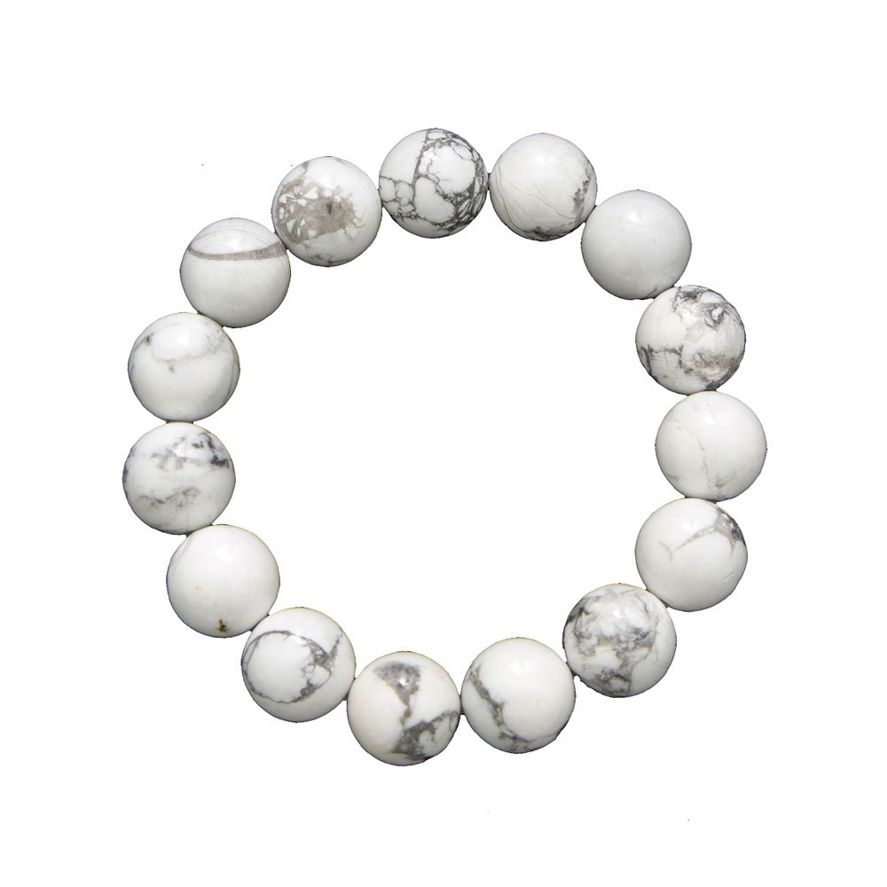 BRACELET PIERRES POLIES HOWLITE lithothérapie perles boules AA 8mm