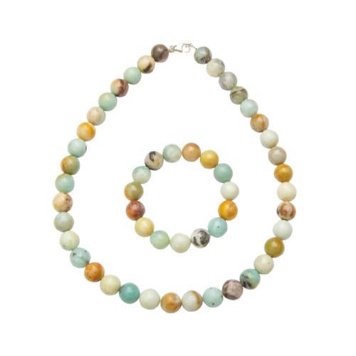 parure amazonite multicolore pierres boules 12mm