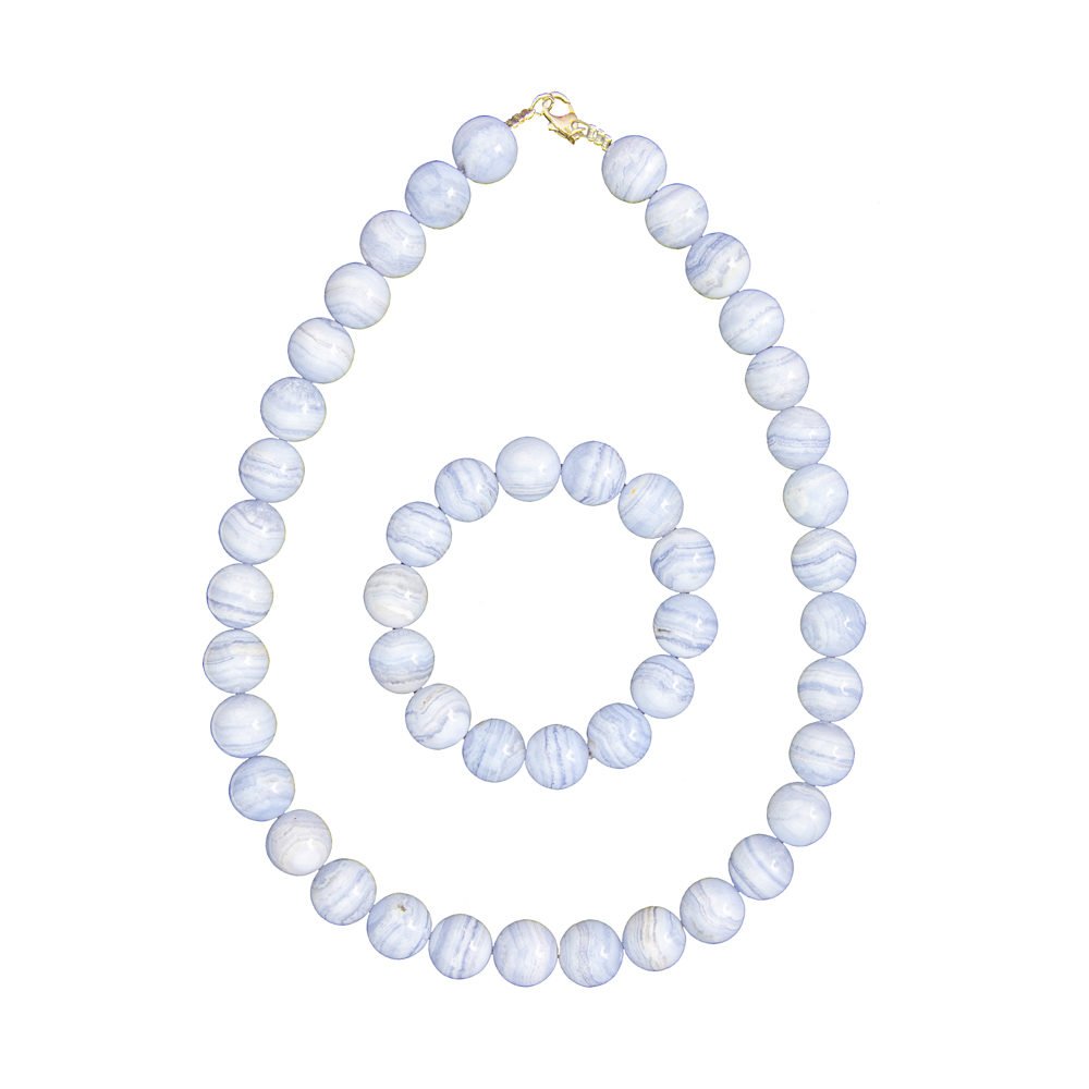 parure calcédoine pierres boules 14mm