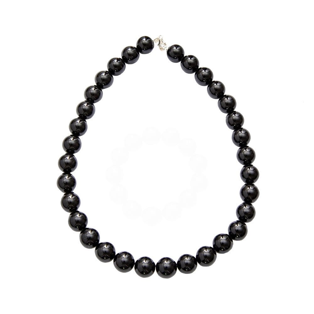 collier agate noire pierres boules 14mm