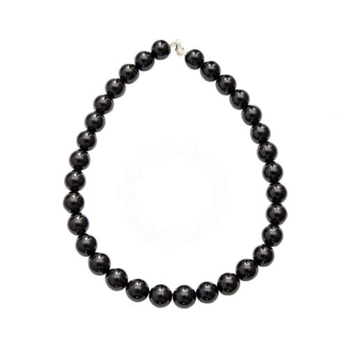 collier agate noire pierres boules 14mm