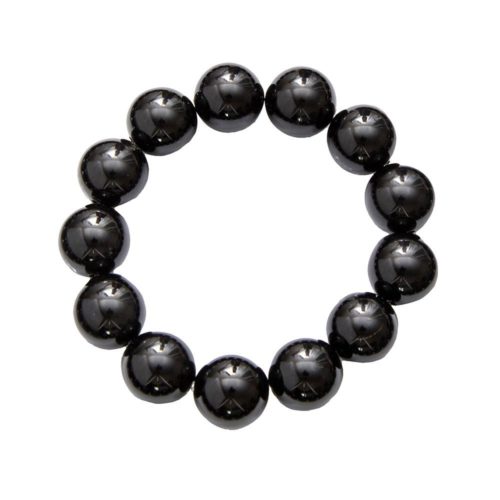 bracelet obsidienne noire pierres boules 14mm
