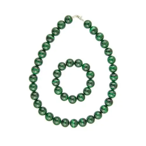 parure malachite pierres boules 14mm