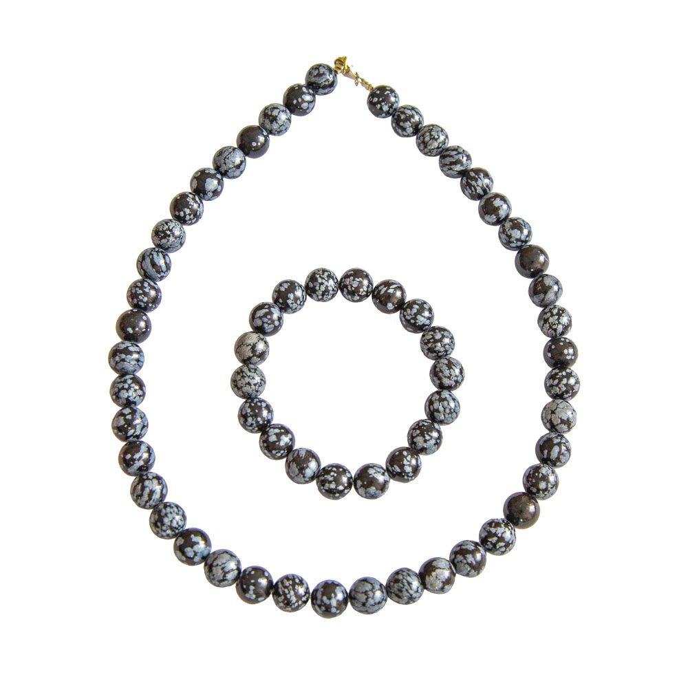 parure obsidienne neige pierres boules 10mm