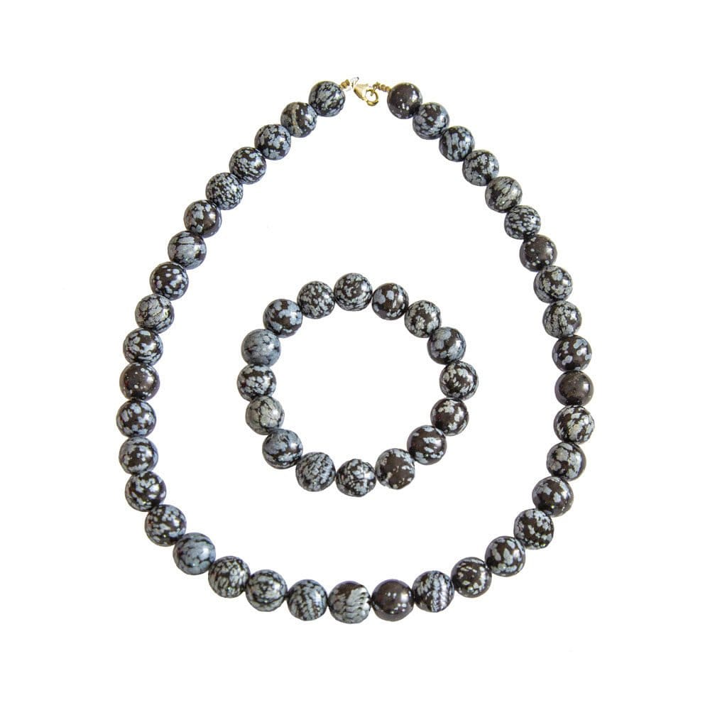 parure obsidienne neige pierres boules 12mm