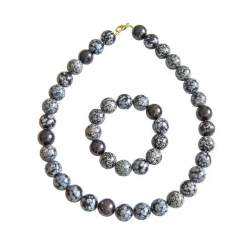 parure obsidienne neige pierres boules 14mm