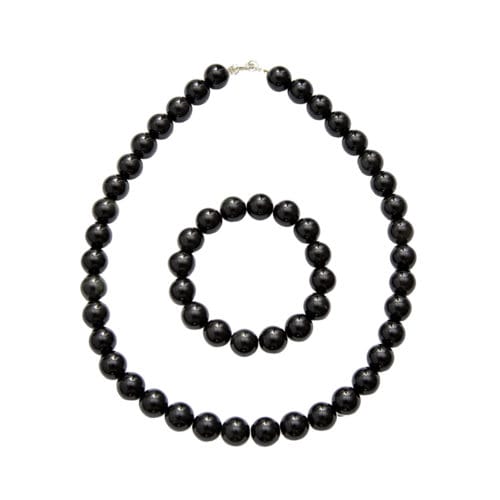 parure obsidienne noire pierres boules 12mm