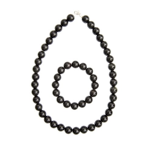 parure obsidienne noire pierres boules 12mm