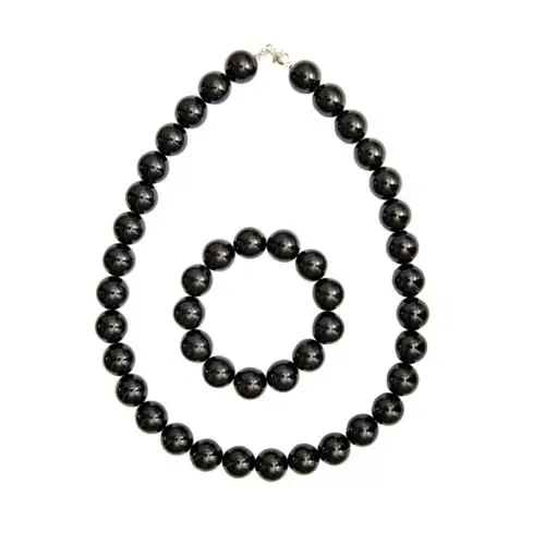 parure obsidienne noire pierres boules 14mm