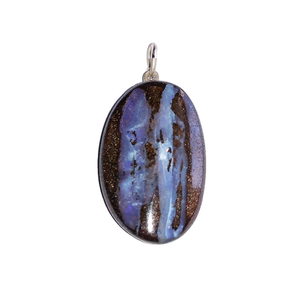 Collier Pierre Opale de Feu Blanc Chaîne Plaquée Argent Rose Violet Pendentif