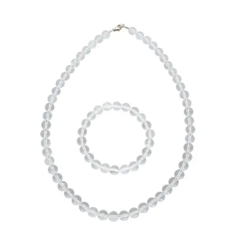 parure cristal de roche pierres boules 8mm