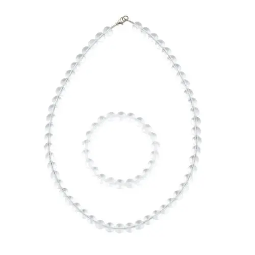 parure cristal de roche pierres boules 8mm