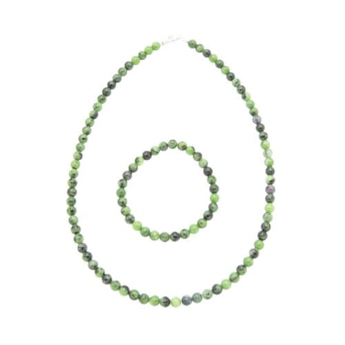 parure rubis sur zoisite pierres boules 6mm