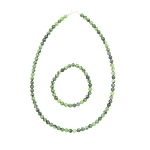 parure rubis sur zoisite pierres boules 6mm