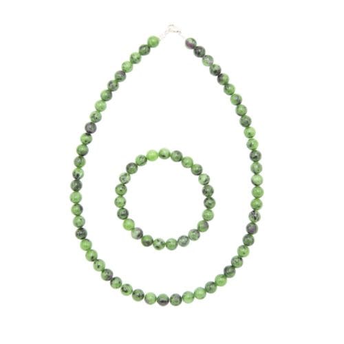 parure rubis sur zoisite pierres boules 8mm