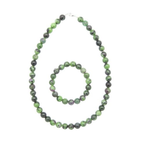 parure rubis sur zoisite pierres boules 10mm