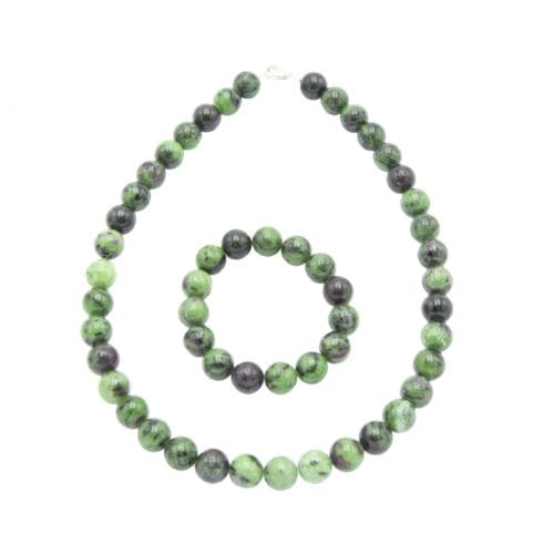 parure rubis sur zoisite pierres boules 12mm