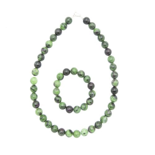 parure rubis sur zoisite pierres boules 12mm