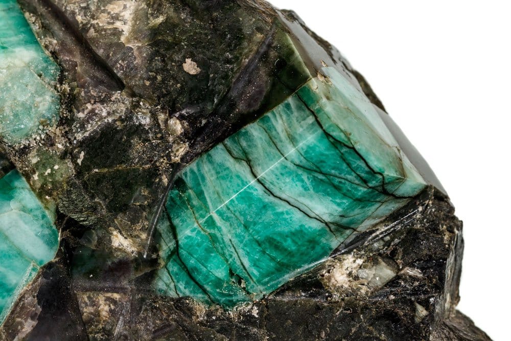 Cristaux d'émeraude brute sur matrice de schiste — origine géologique et gisements de l'émeraude
