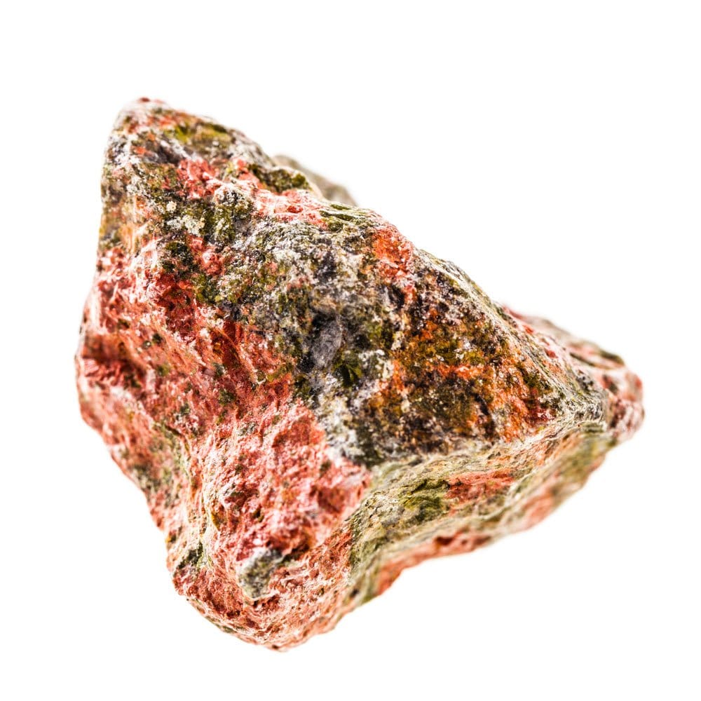 Pierre unakite origine composition — bloc brut d'unakite granite épidote feldspath rose et vert