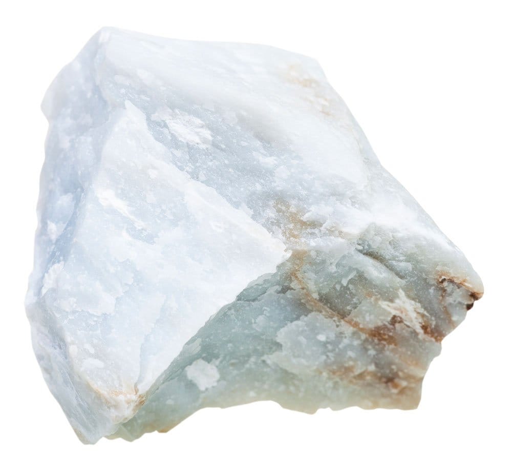 Géode d'angélite bleu pâle du Pérou — origine et composition chimique de l'anhydrite bleue