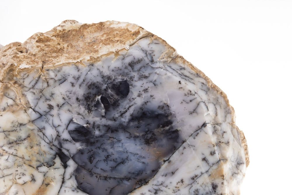 Agate mousse brute translucide avec formations de mousse verte - origine et composition de cette calcédoine dendritique