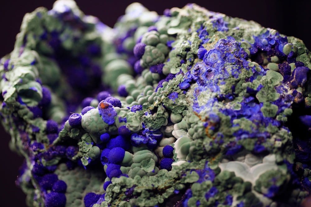 Azurite-malachite brute, cristaux bleu azur profond et vert malachite - histoire Égypte antique, alchimie médiévale