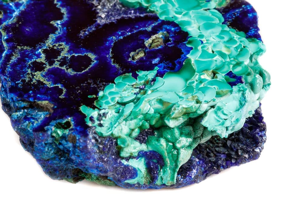 Azurite-malachite naturelle du Pérou - gisements Cusco, formation carbonates de cuivre, zonaison bleu-vert