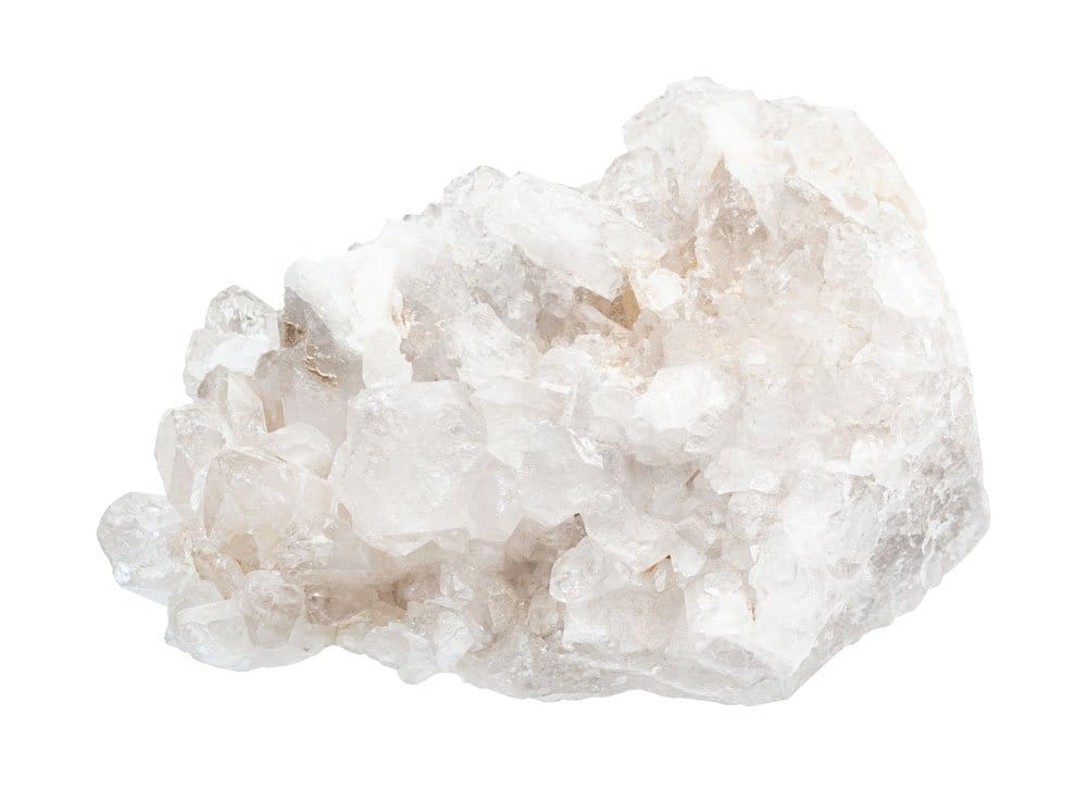 Cristal de quartz laiteux poli montrant son opacité blanche caractéristique — dioxyde de silicium SiO₂ avec micro-inclusions fluides