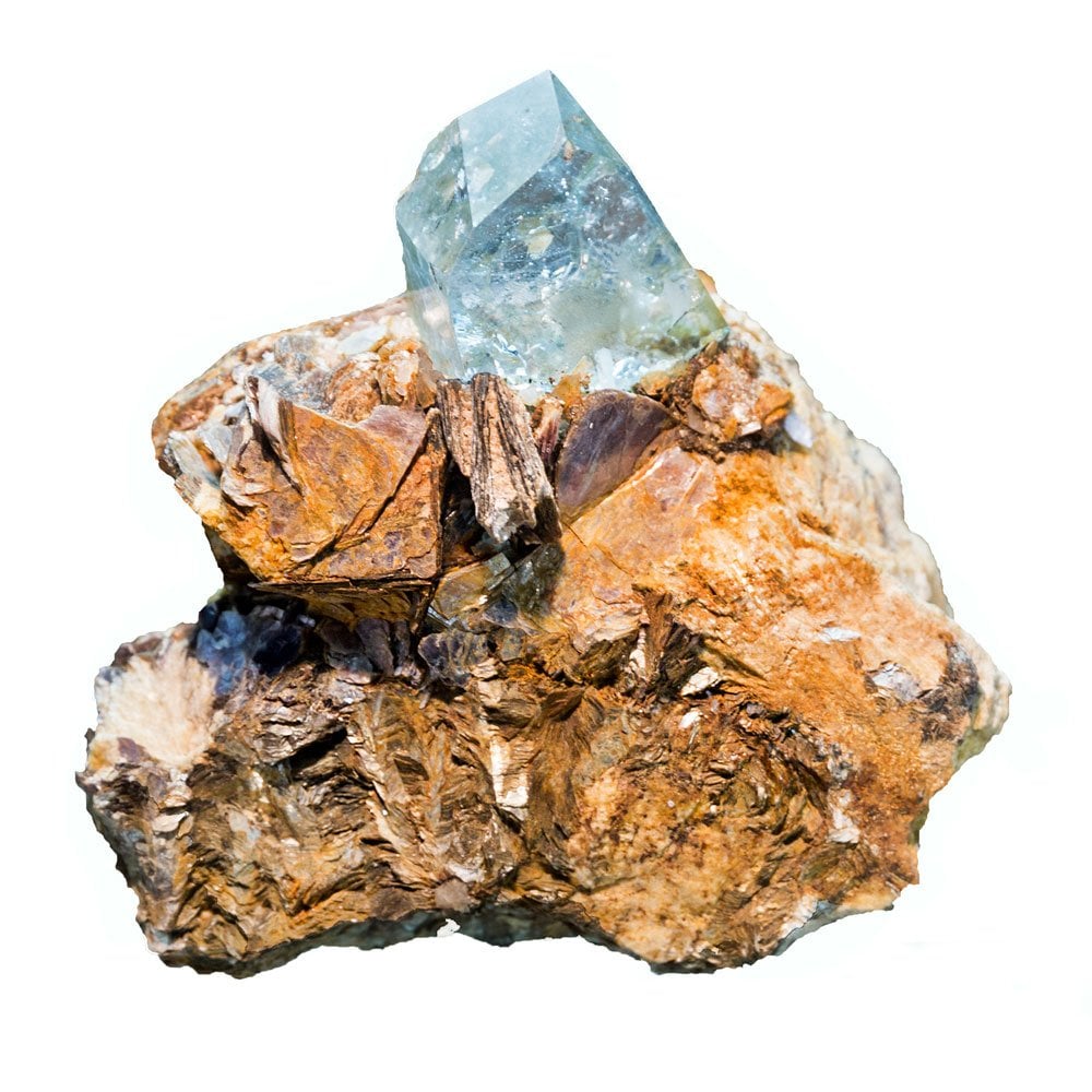 Topaze bleue brute — cristal orthorhombique de fluosilicate d'aluminium originaire du Brésil (Minas Gerais)