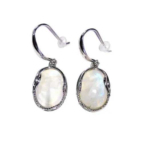 Boucles d'Oreilles Pierre de lune "Capucine" - Argent 925