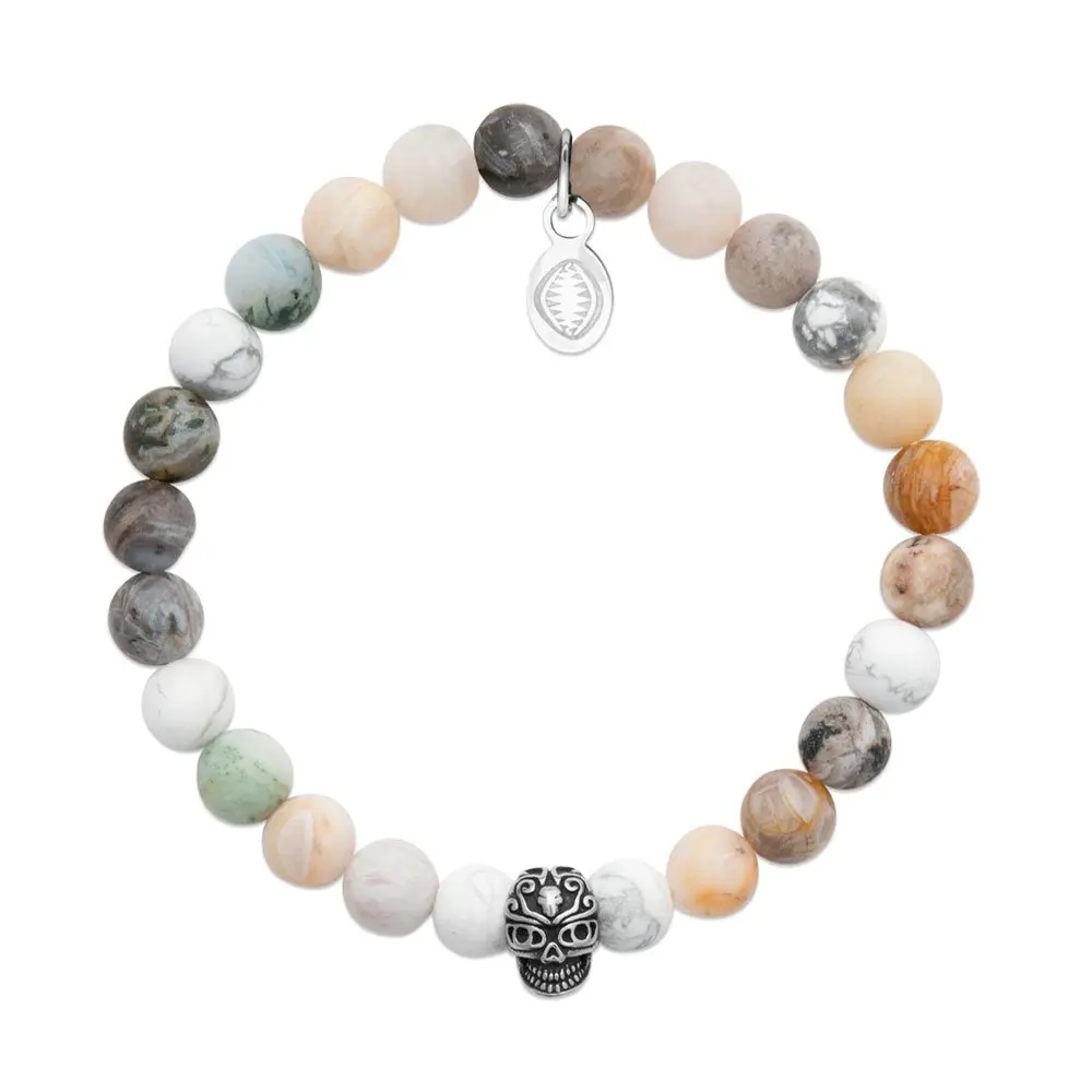 Bracelet Howlite, Agate et Crâne Pour Lui