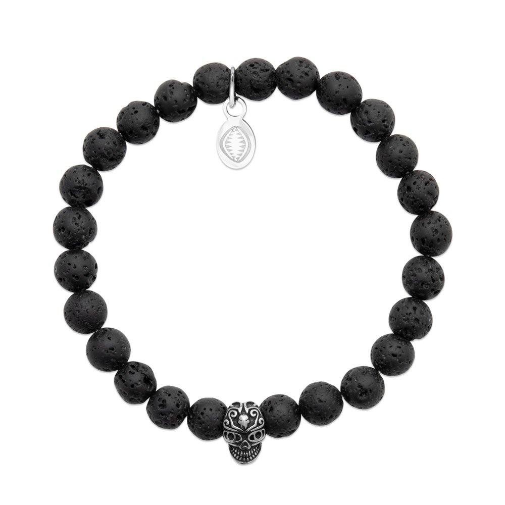 Bracelet Pierre de Lave et Crâne Pour Lui